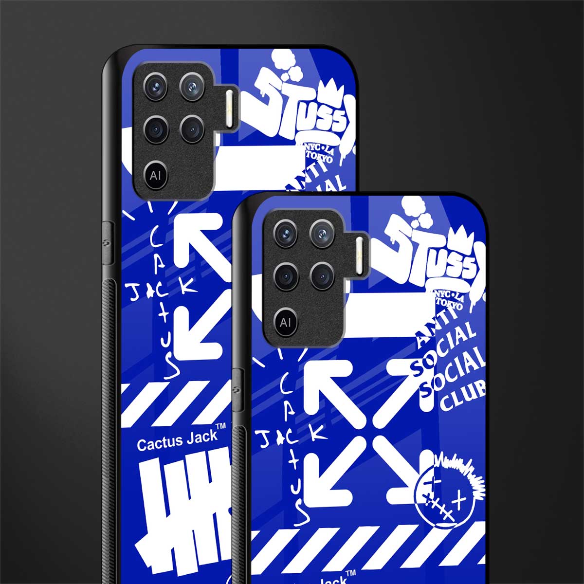blue travis scott x anti social social club glass case for oppo f19 pro image-2