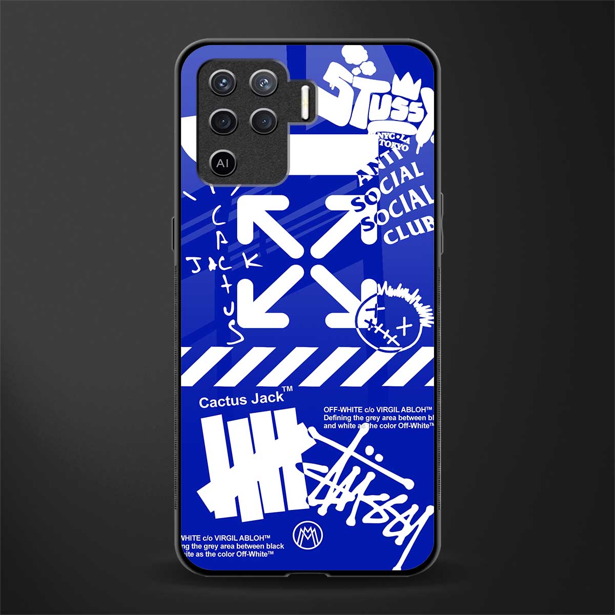 blue travis scott x anti social social club glass case for oppo f19 pro image