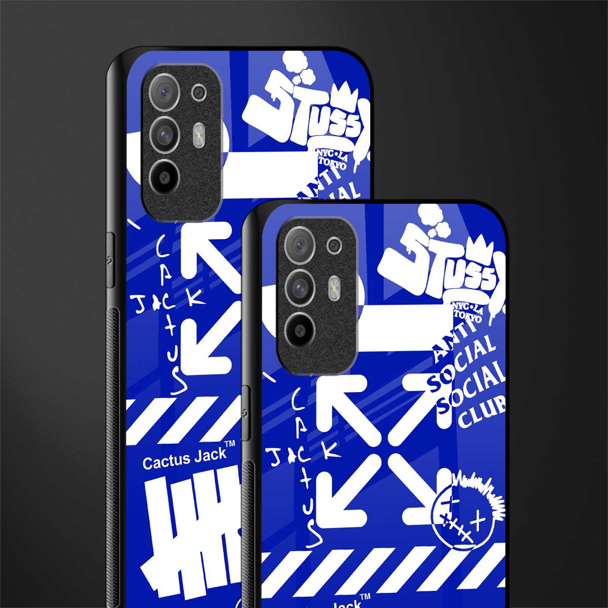 blue travis scott x anti social social club glass case for oppo f19 pro plus image-2