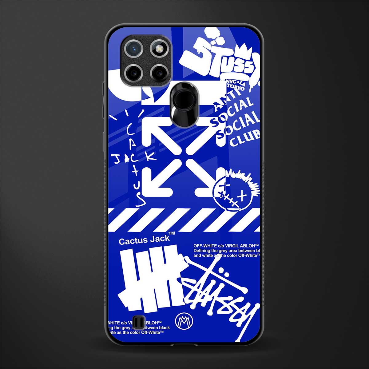 blue travis scott x anti social social club glass case for realme c21 image