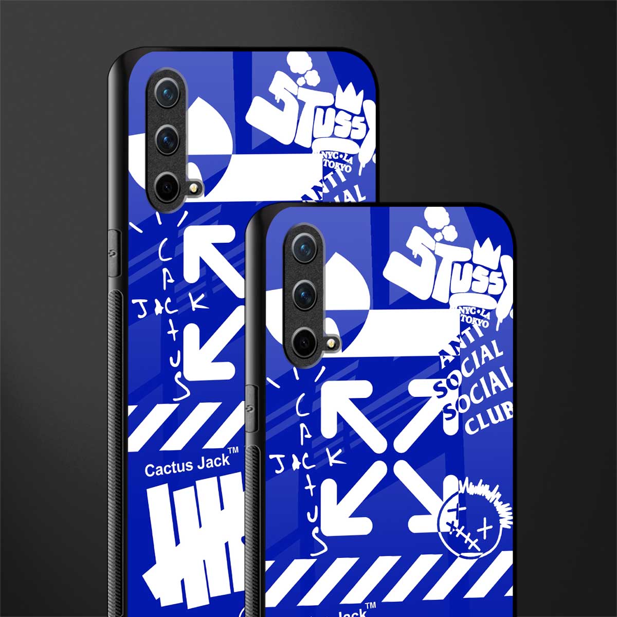 blue travis scott x anti social social club glass case for oneplus nord ce 5g image-2