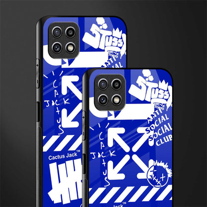 blue travis scott x anti social social club glass case for samsung galaxy a22 5g image-2