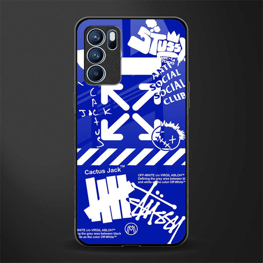 blue travis scott x anti social social club glass case for oppo reno6 5g image