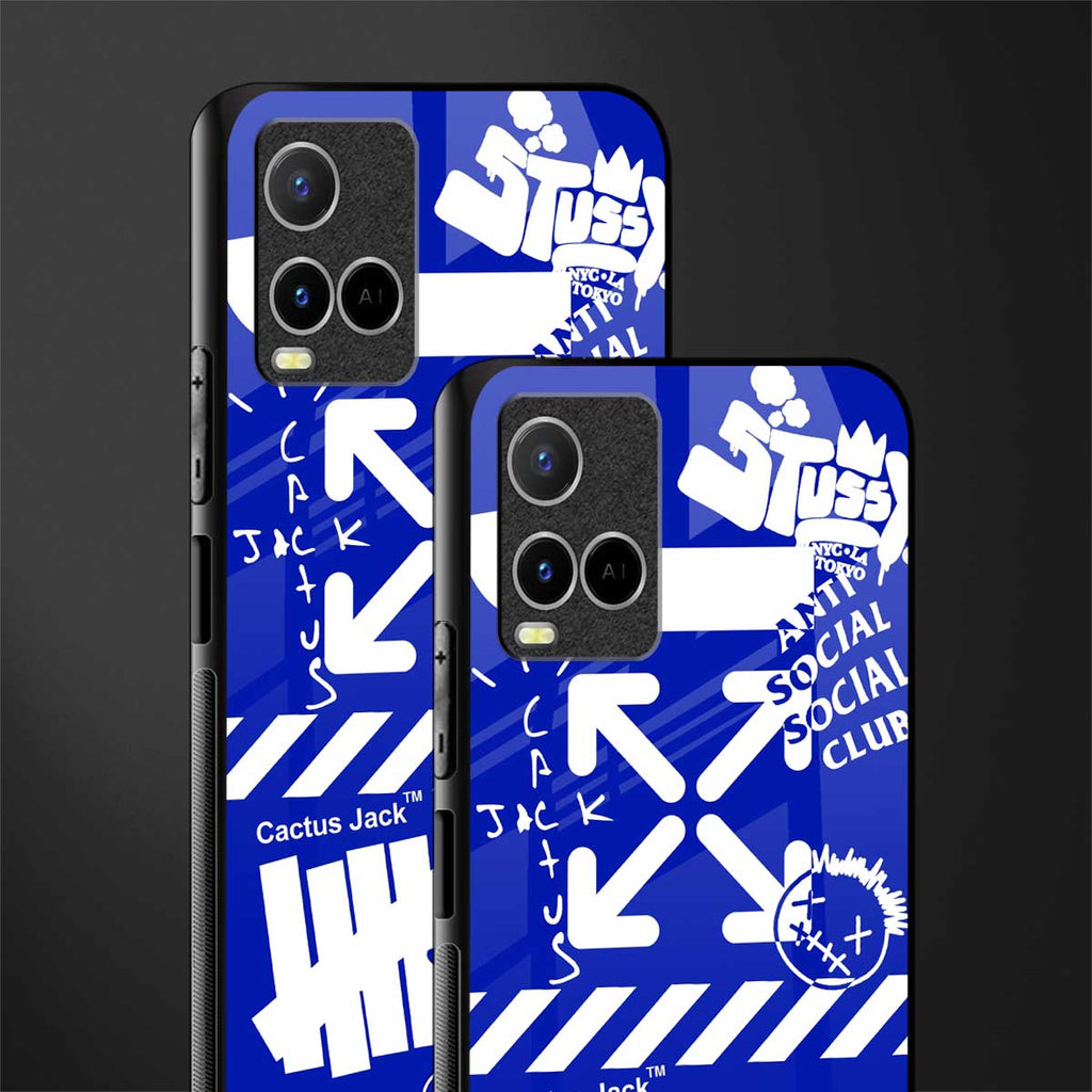 blue travis scott x anti social social club glass case for vivo y21t image-2