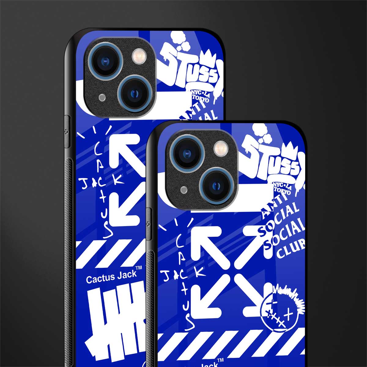 blue travis scott x anti social social club glass case for iphone 13 mini image-2