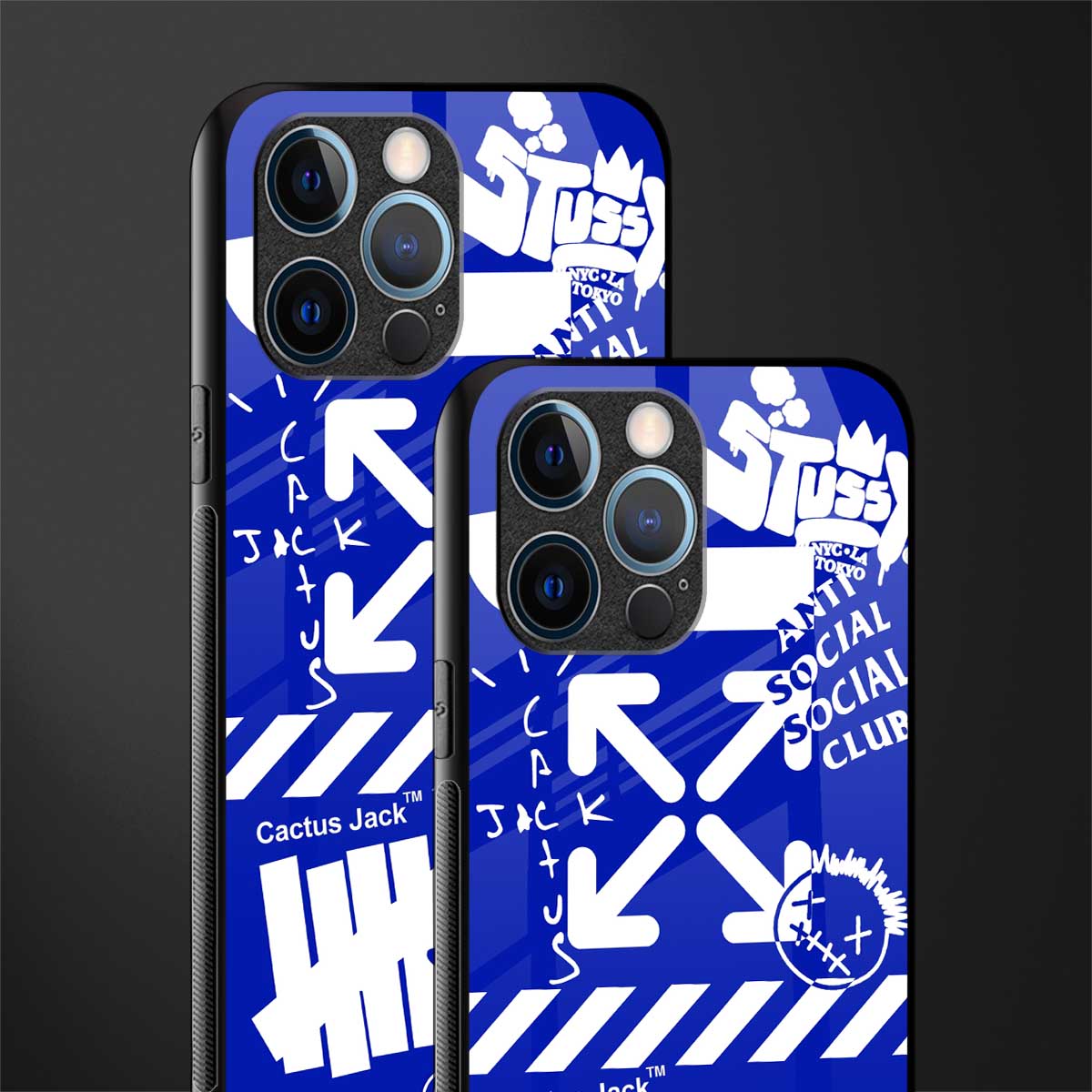 blue travis scott x anti social social club glass case for iphone 12 pro image-2