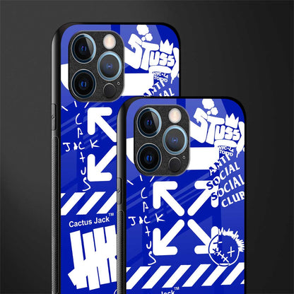 blue travis scott x anti social social club glass case for iphone 12 pro image-2