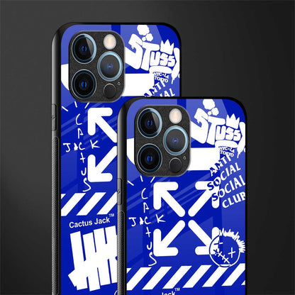 blue travis scott x anti social social club glass case for iphone 14 pro image-2