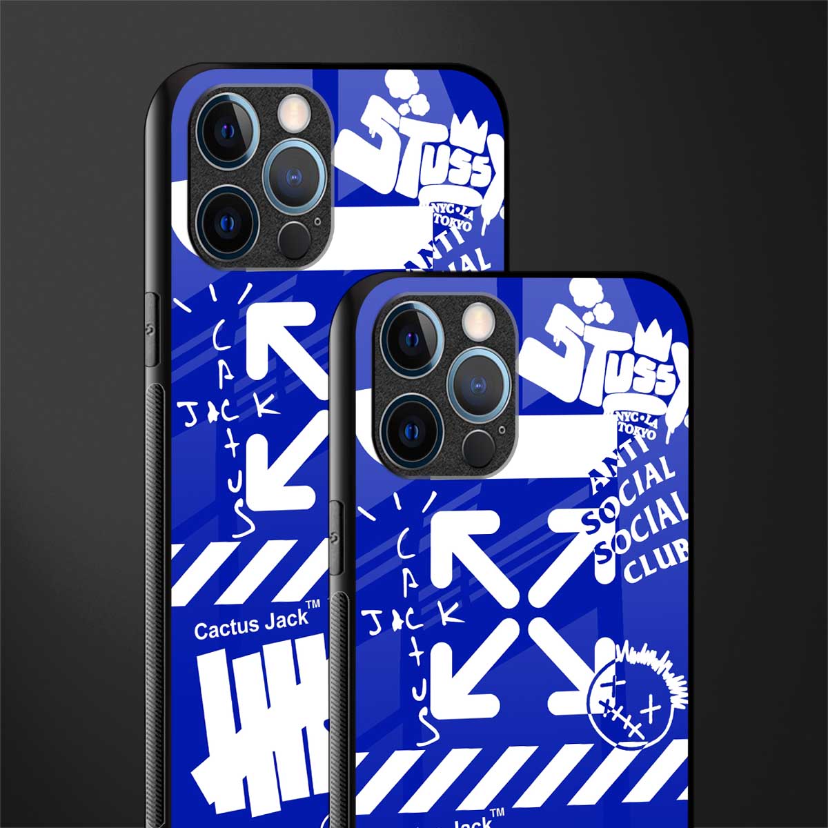 blue travis scott x anti social social club glass case for iphone 12 pro max image-2