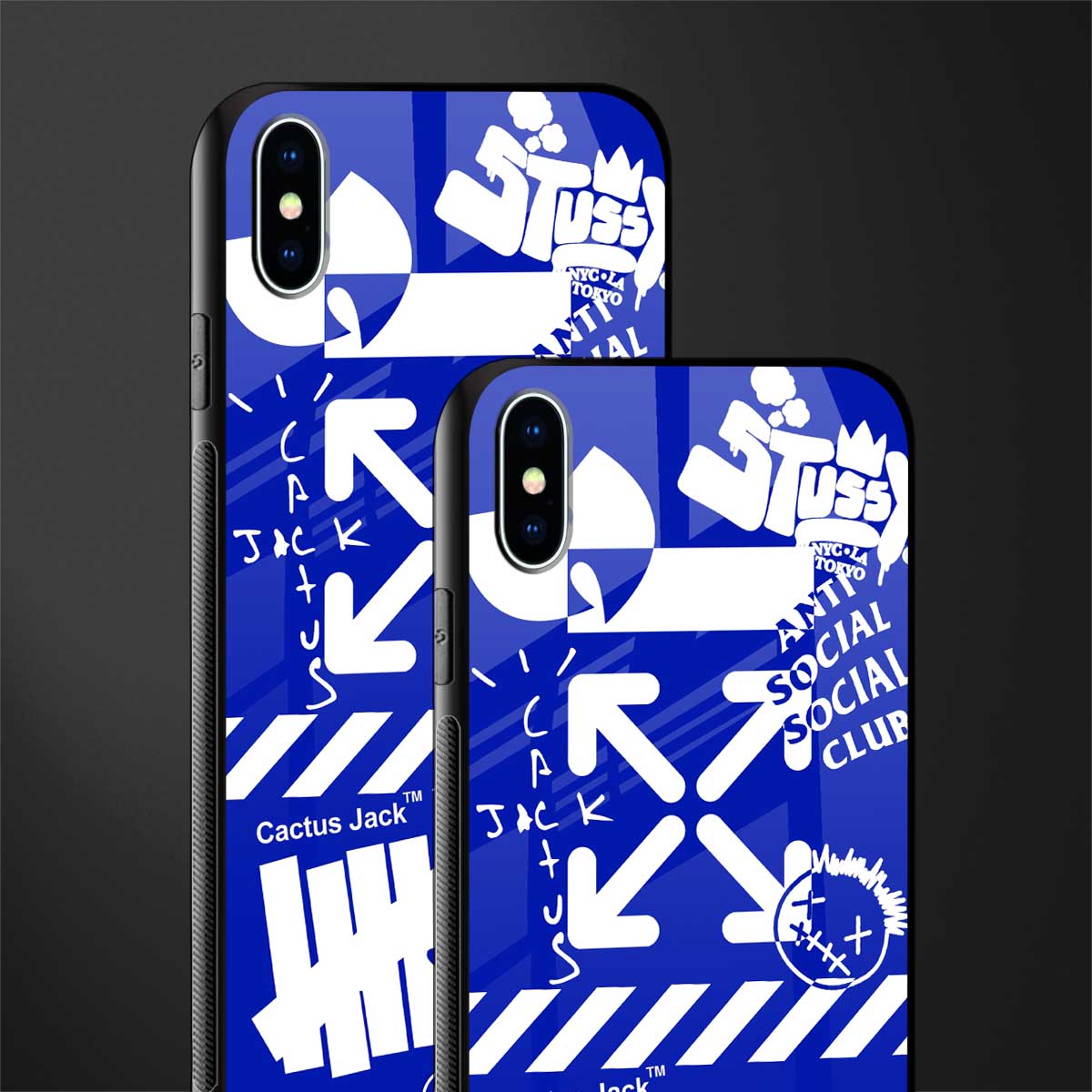 blue travis scott x anti social social club glass case for iphone xs max image-2