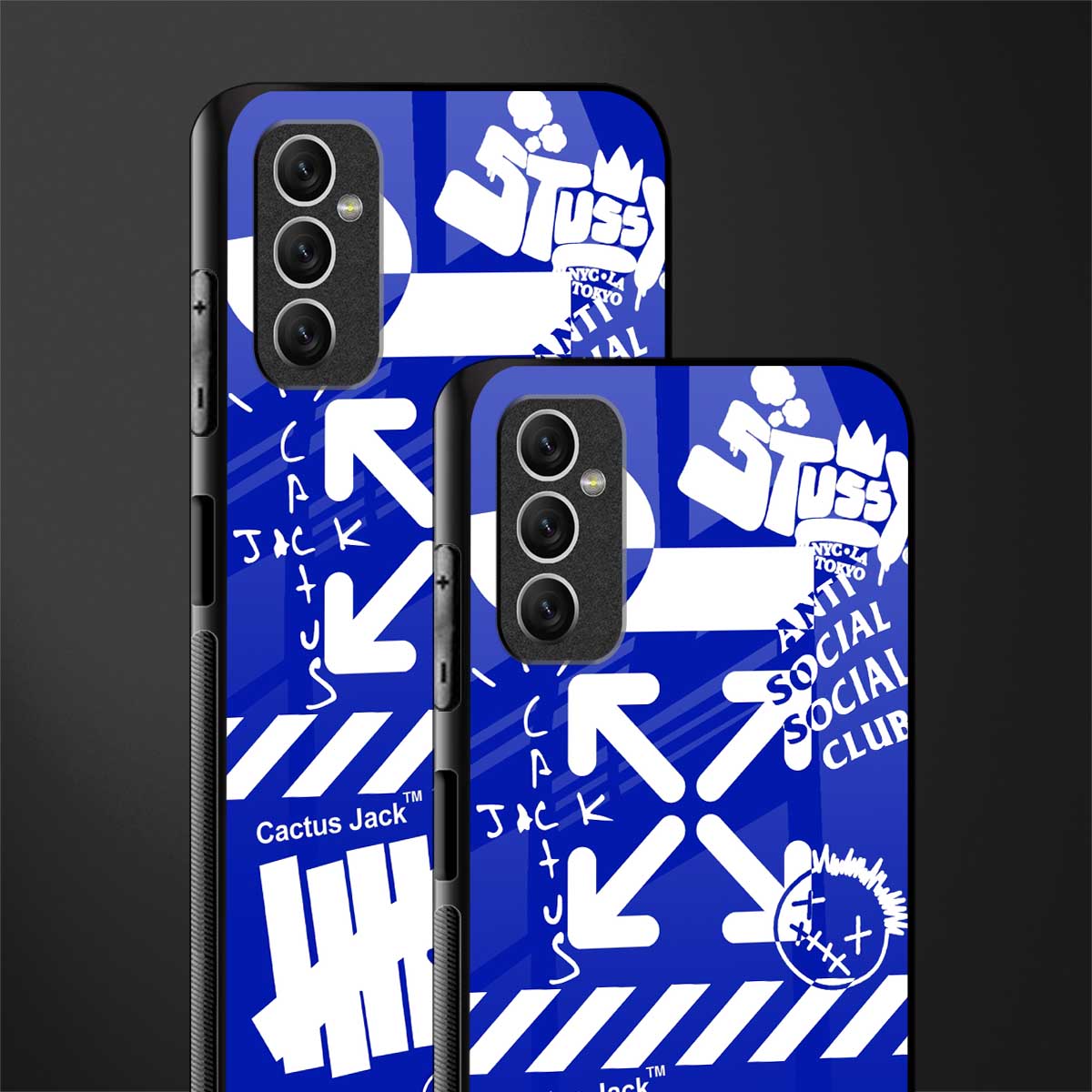 blue travis scott x anti social social club glass case for samsung galaxy m52 5g image-2