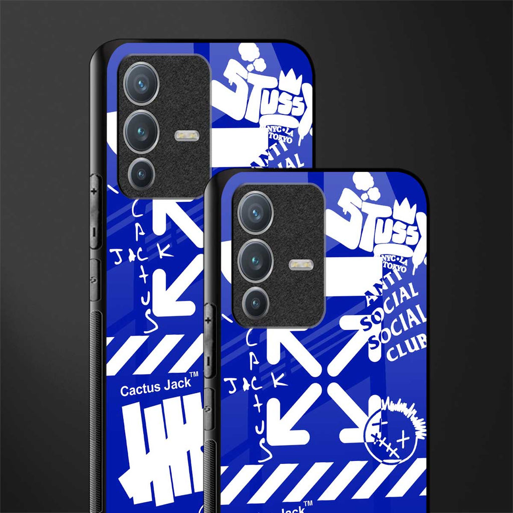 blue travis scott x anti social social club glass case for vivo v23 pro 5g image-2
