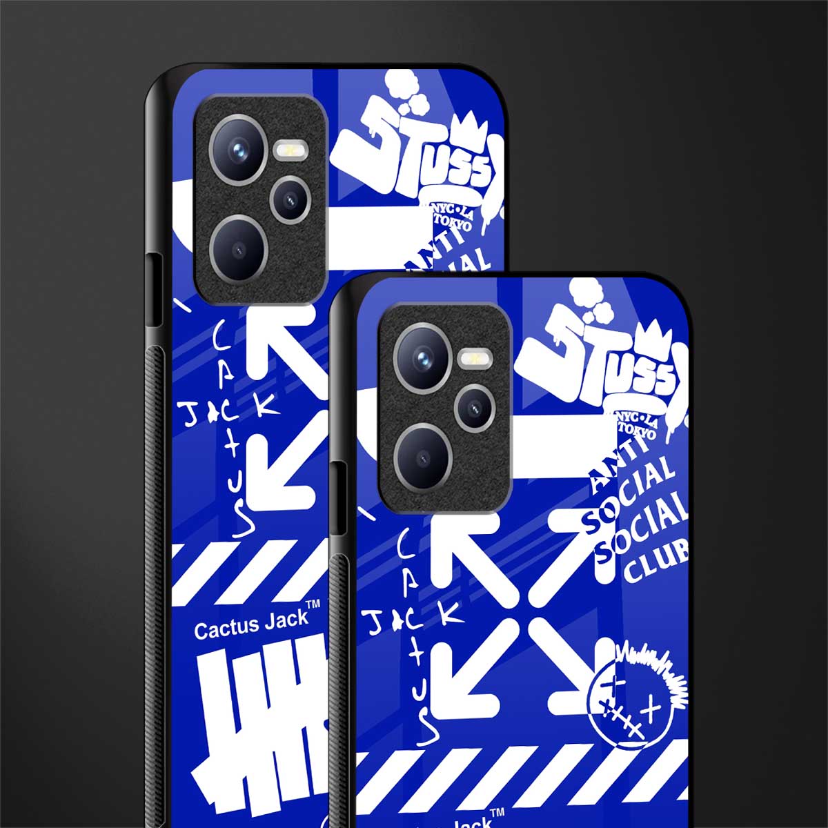 blue travis scott x anti social social club glass case for realme c35 image-2