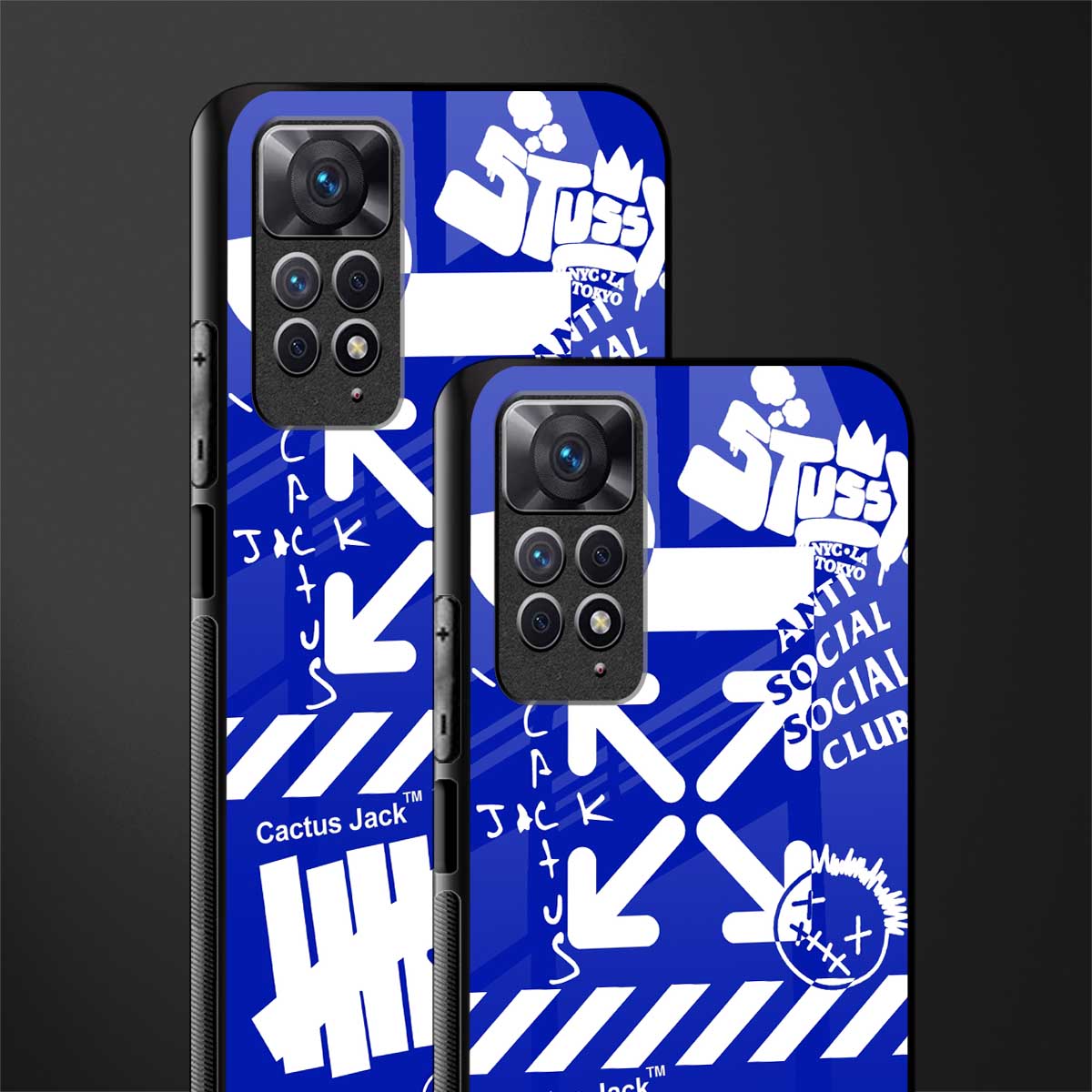 blue travis scott x anti social social club back phone cover | glass case for redmi note 11 pro plus 4g/5g