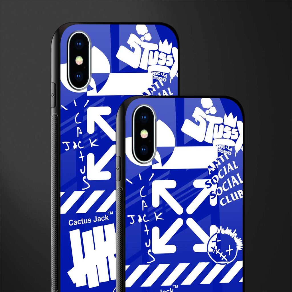 blue travis scott x anti social social club glass case for iphone xs image-2