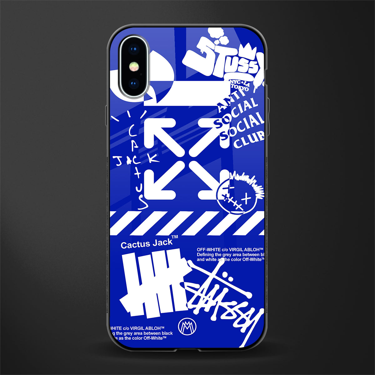 blue travis scott x anti social social club glass case for iphone x image