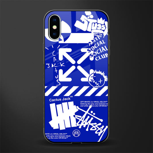 blue travis scott x anti social social club glass case for iphone x image