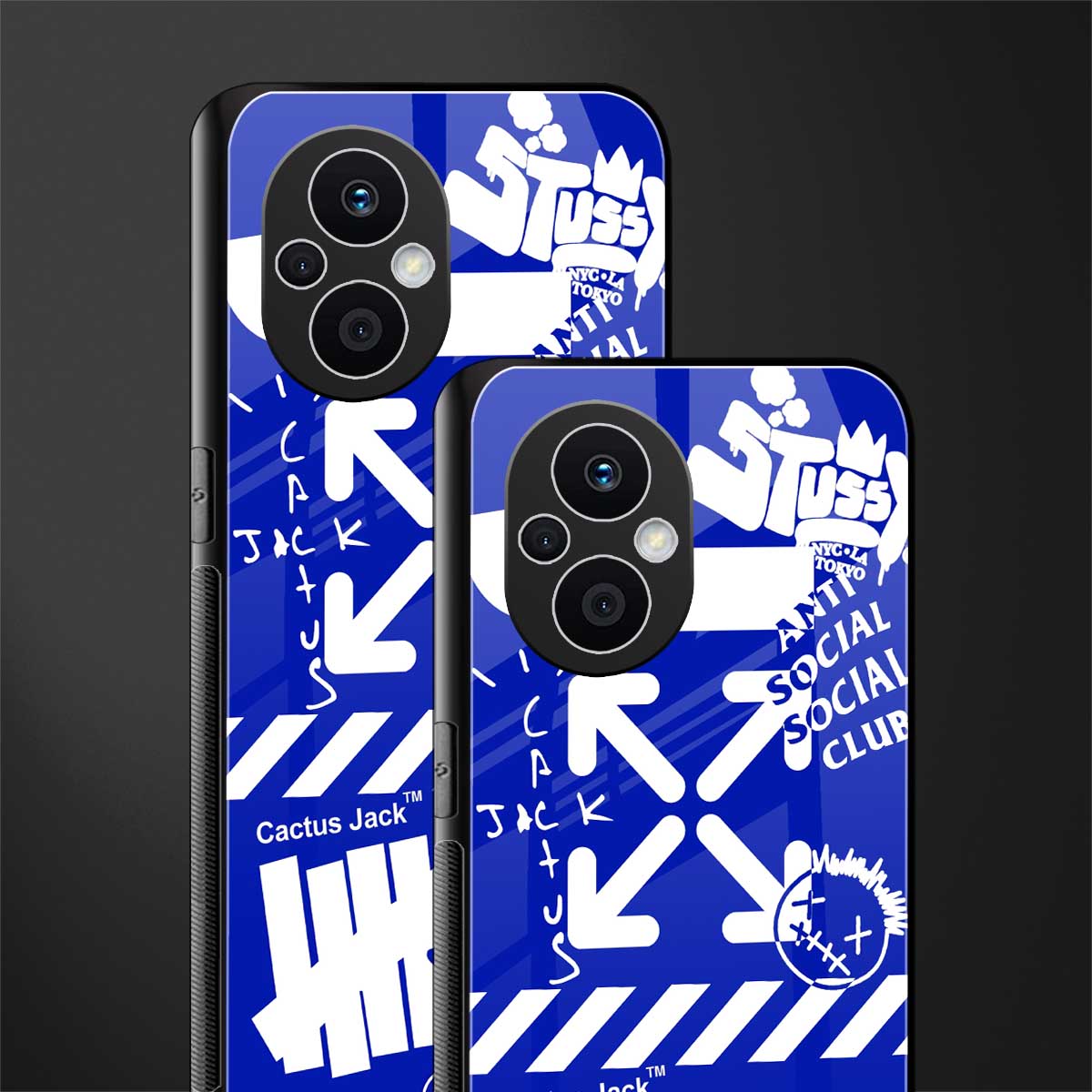 blue travis scott x anti social social club back phone cover | glass case for oppo f21 pro 5g