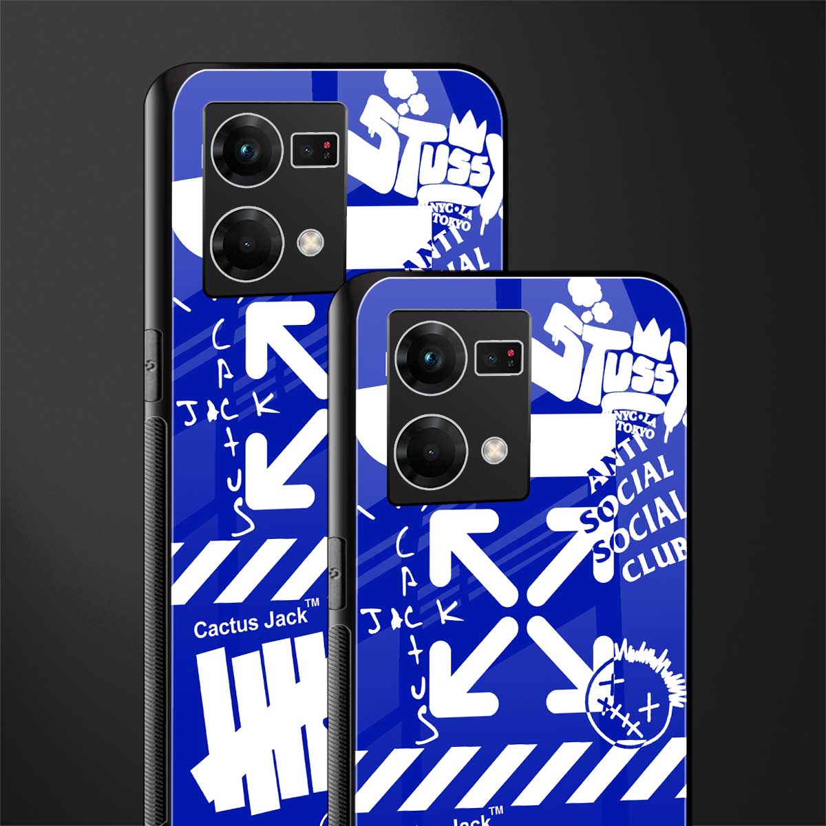 blue travis scott x anti social social club back phone cover | glass case for oppo f21 pro 4g