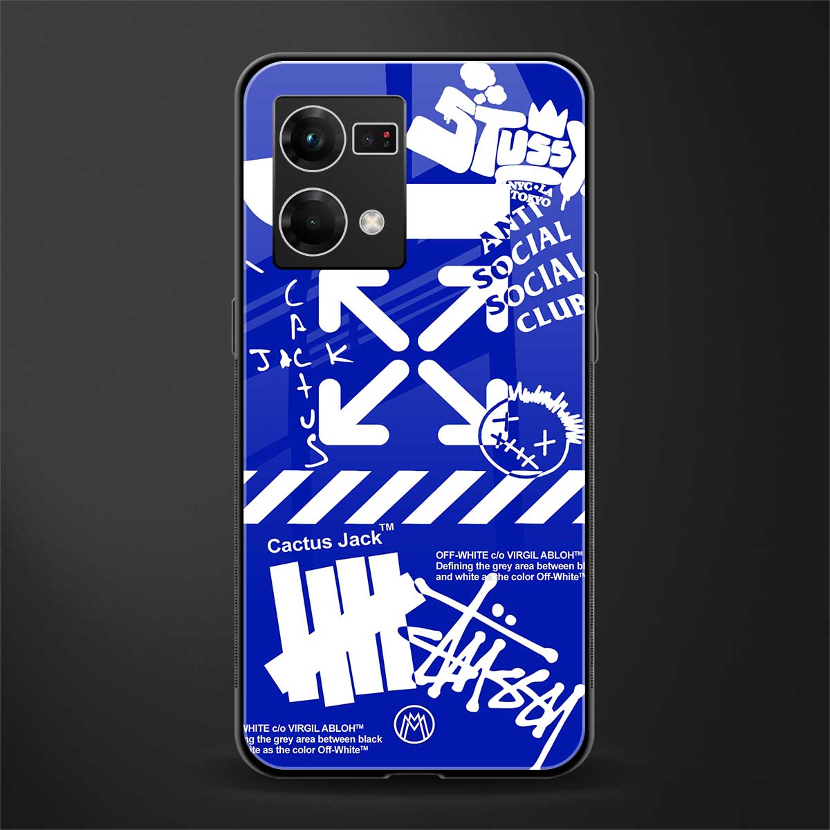 blue travis scott x anti social social club back phone cover | glass case for oppo f21 pro 4g