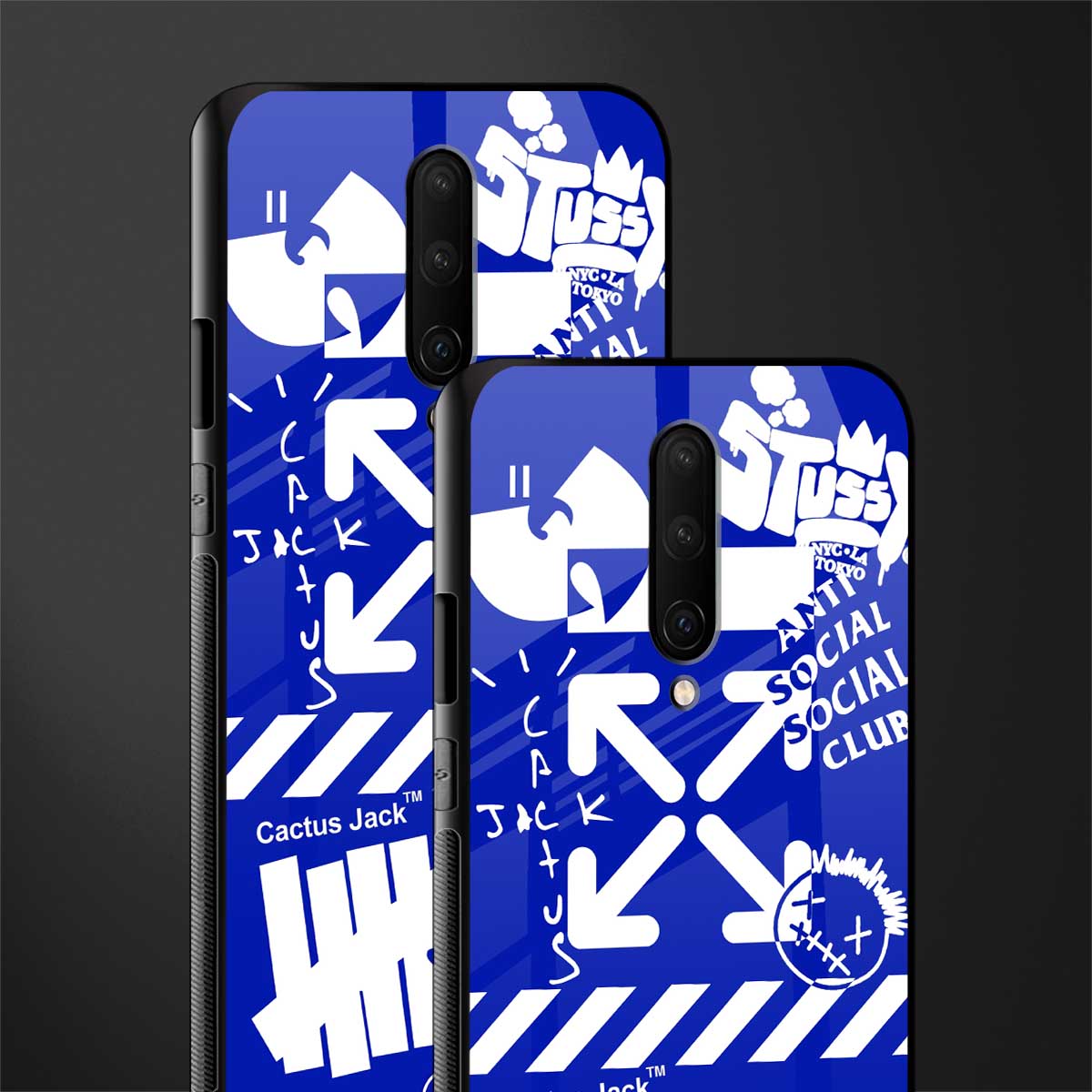 blue travis scott x anti social social club glass case for oneplus 7 pro image-2