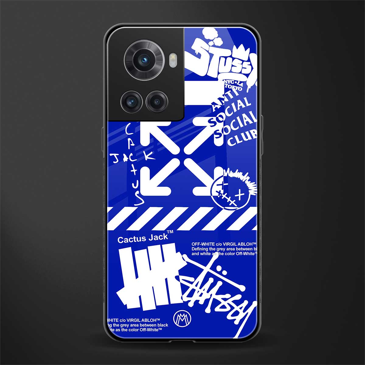 blue travis scott x anti social social club back phone cover | glass case for oneplus 10r 5g