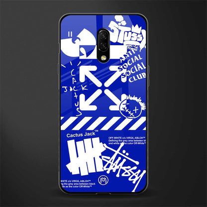 blue travis scott x anti social social club glass case for oneplus 7 image