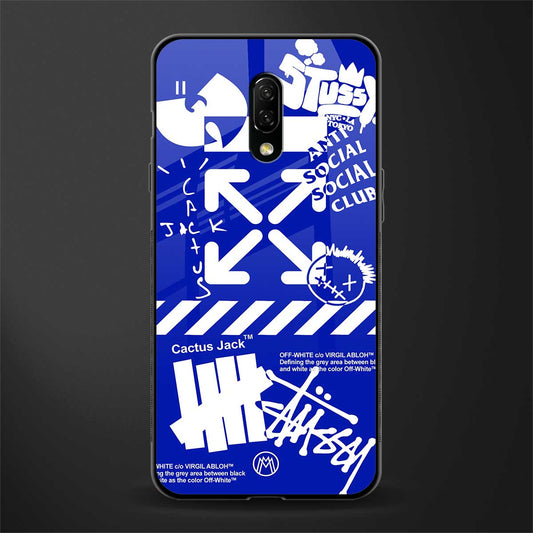 blue travis scott x anti social social club glass case for oneplus 7 image