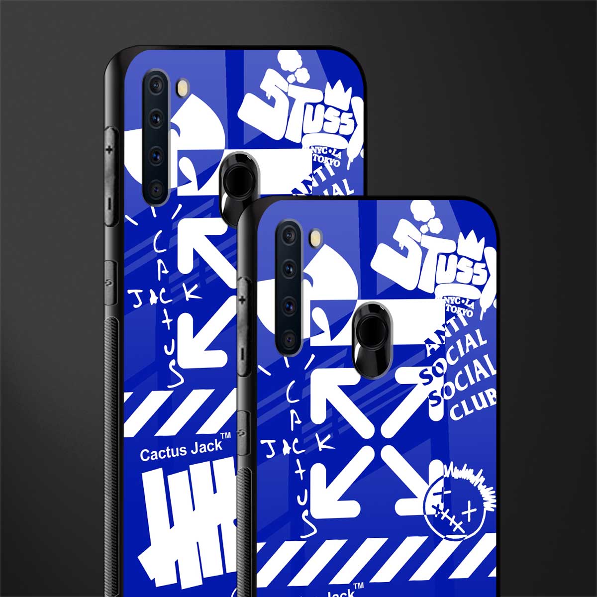 blue travis scott x anti social social club glass case for samsung a21 image-2