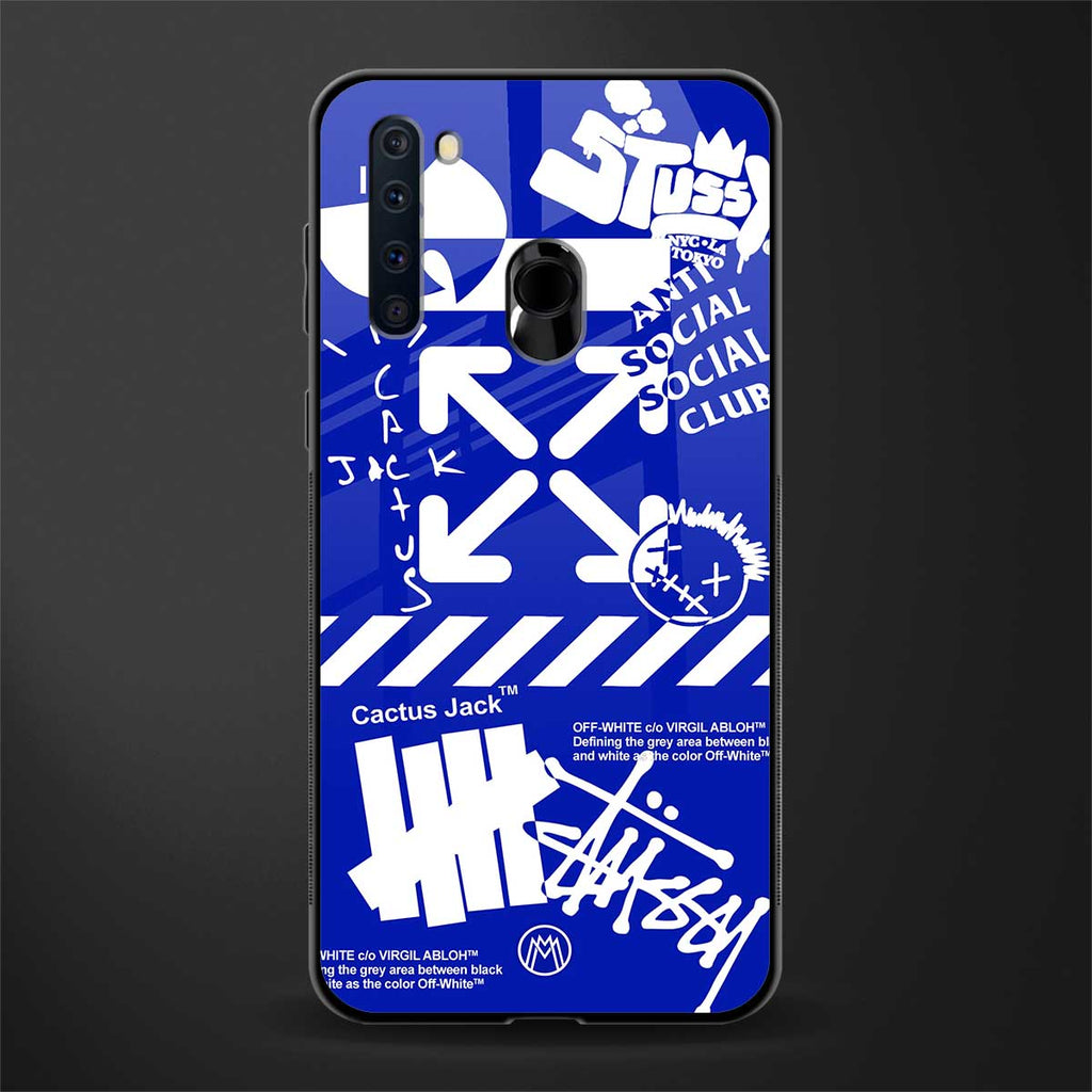 blue travis scott x anti social social club glass case for samsung a21 image