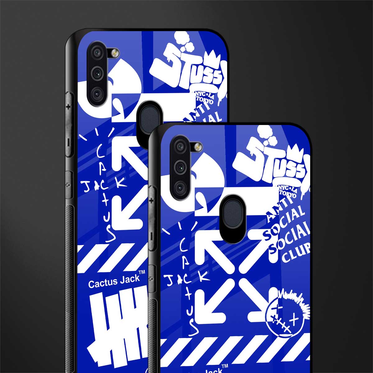blue travis scott x anti social social club glass case for samsung galaxy m11 image-2