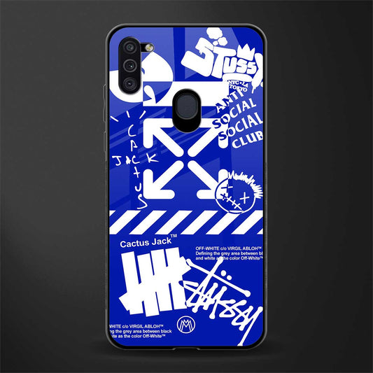 blue travis scott x anti social social club glass case for samsung galaxy m11 image