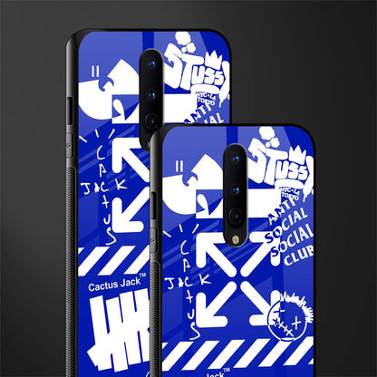 blue travis scott x anti social social club glass case for oneplus 8 image-2