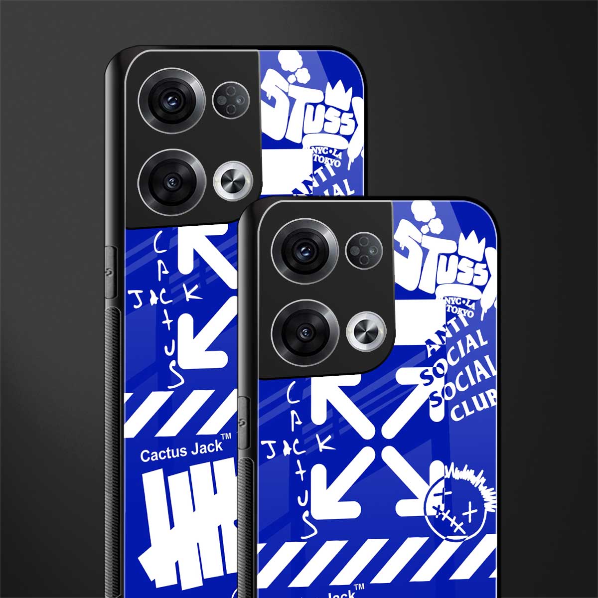 blue travis scott x anti social social club back phone cover | glass case for oppo reno 8 pro