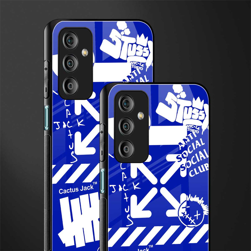 blue travis scott x anti social social club back phone cover | glass case for samsung galaxy f23 5g