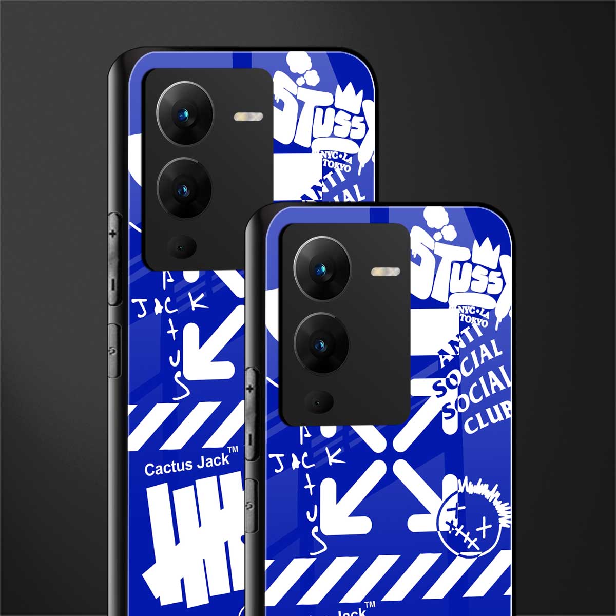 blue travis scott x anti social social club back phone cover | glass case for vivo v25 pro 5g