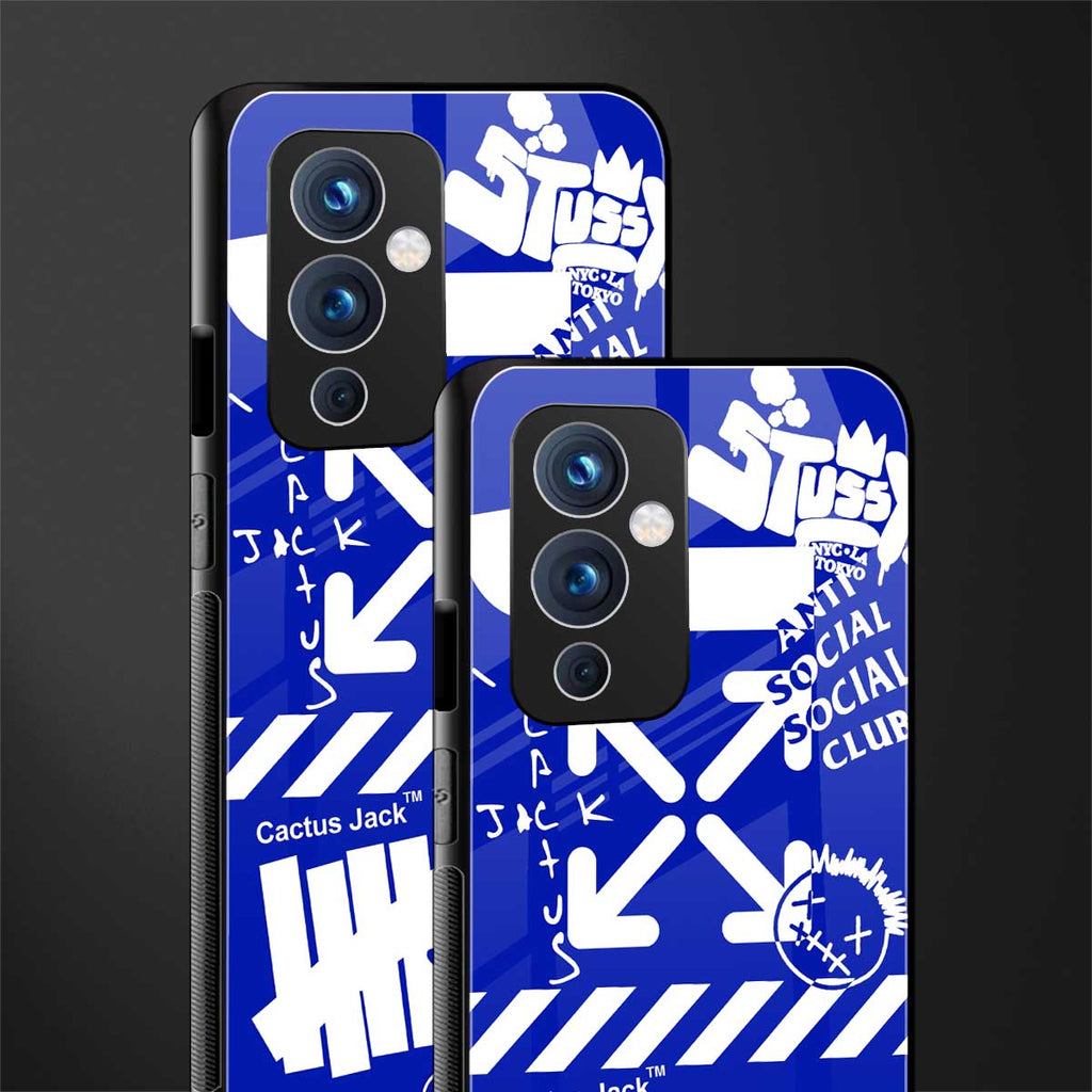 blue travis scott x anti social social club back phone cover | glass case for oneplus 9