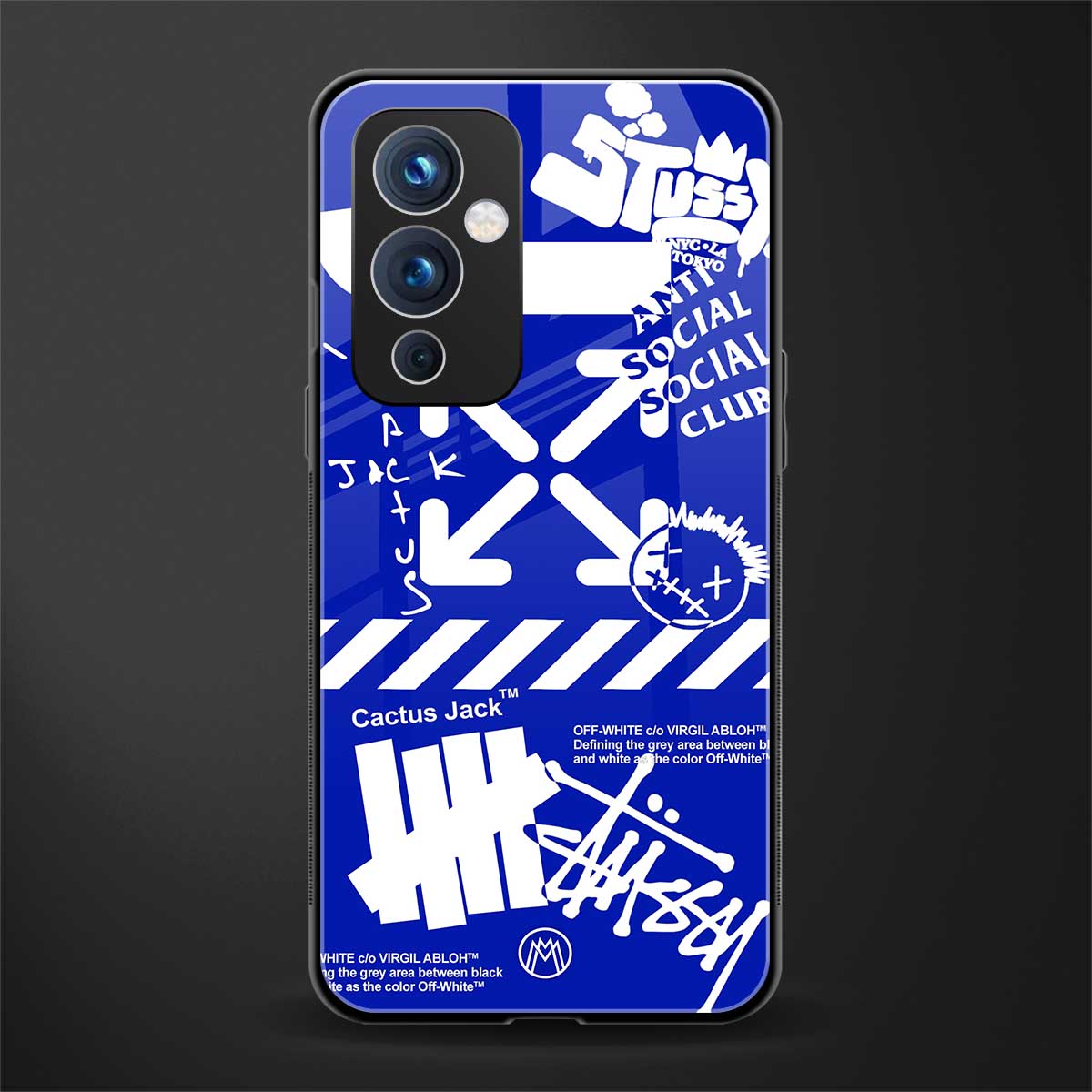 blue travis scott x anti social social club back phone cover | glass case for oneplus 9