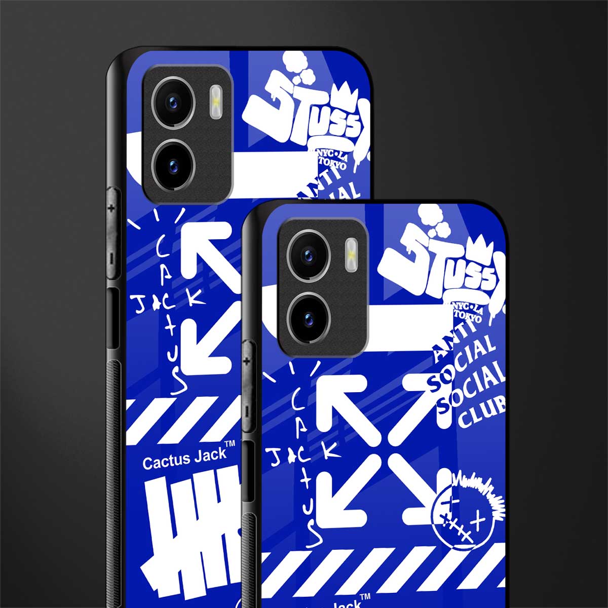 blue travis scott x anti social social club back phone cover | glass case for vivo y72