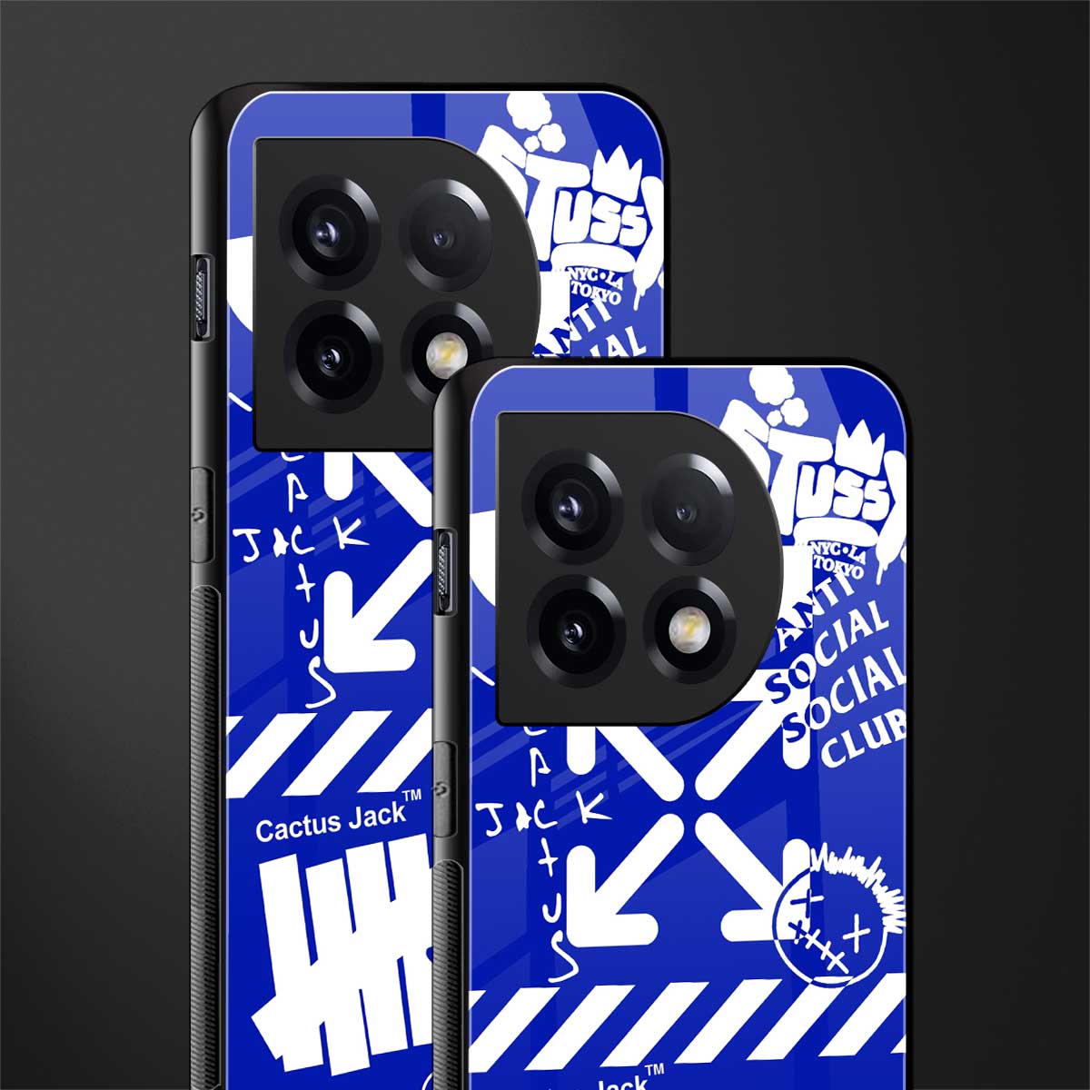 blue travis scott x anti social social club back phone cover | glass case for oneplus 11