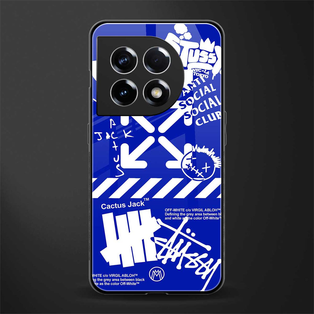 blue travis scott x anti social social club back phone cover | glass case for oneplus 11