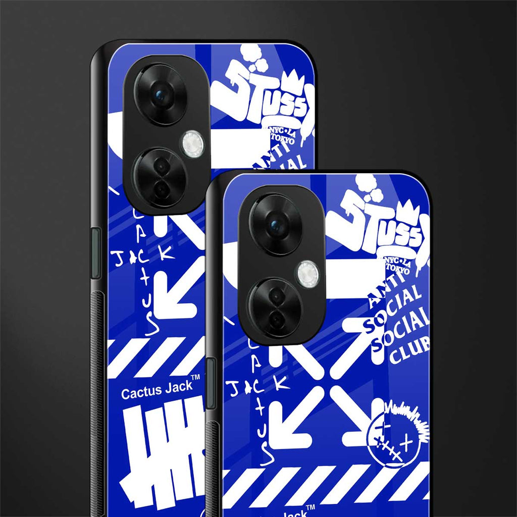 blue travis scott x anti social social club back phone cover | glass case for oneplus nord ce 3 lite