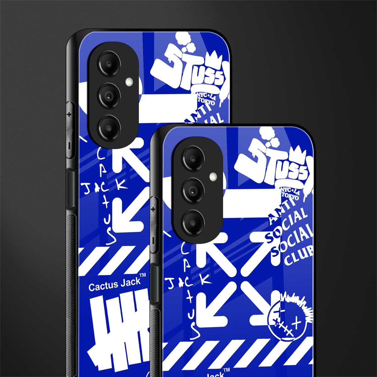 blue travis scott x anti social social club back phone cover | glass case for samsung galaxy a14 5g
