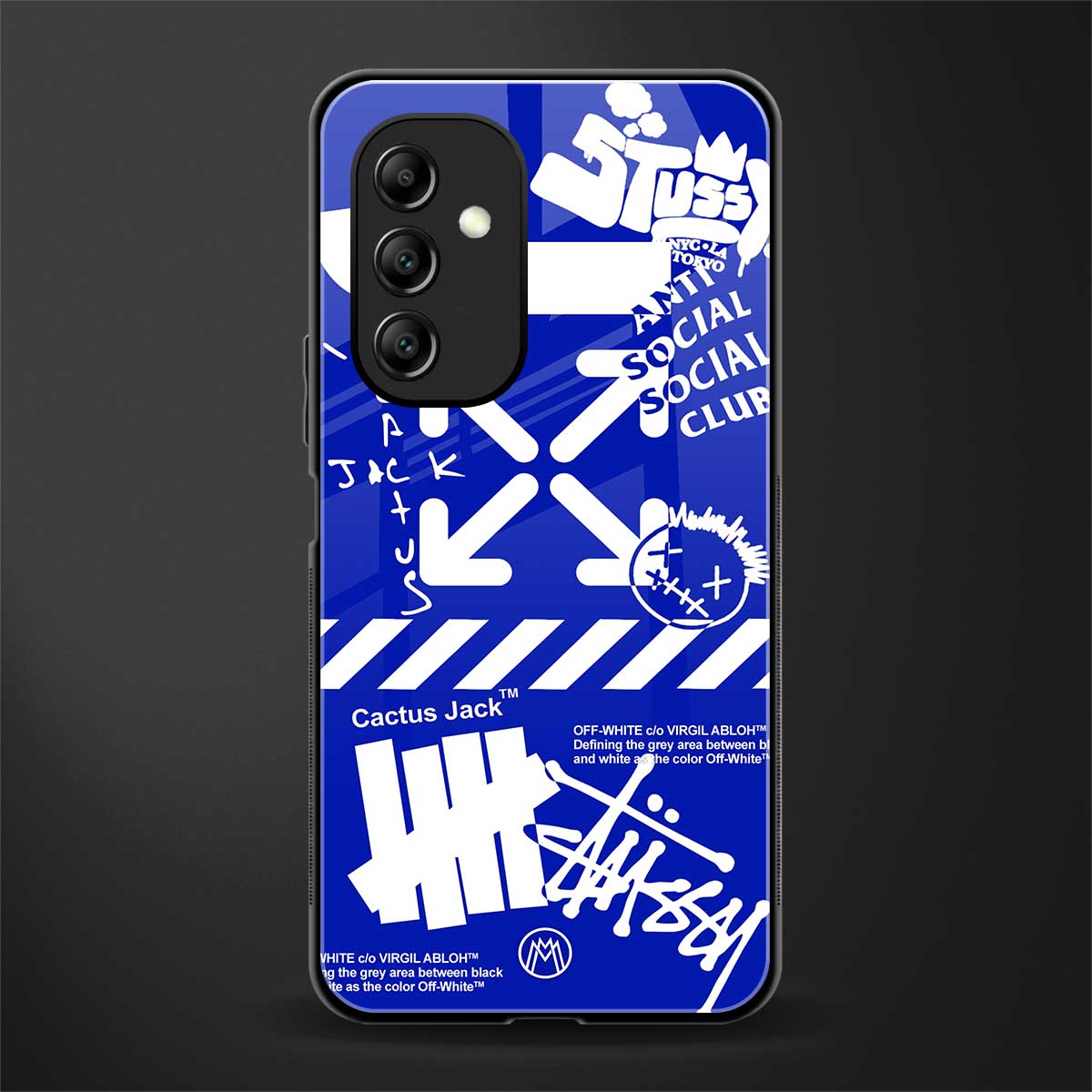 blue travis scott x anti social social club back phone cover | glass case for samsung galaxy a14 5g