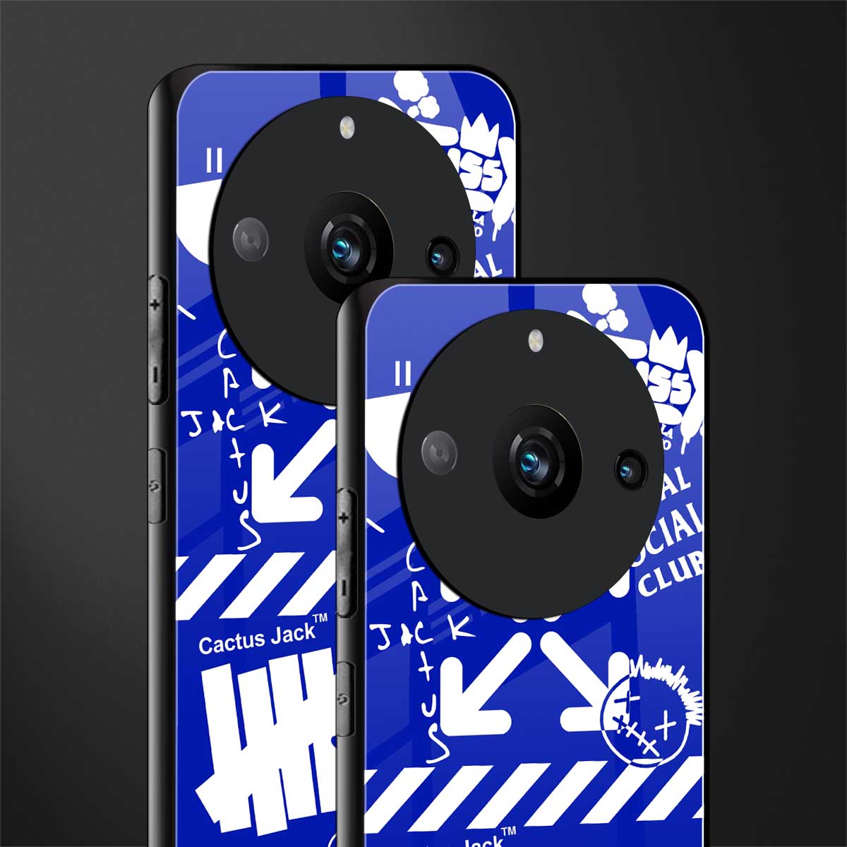 blue travis scott x anti social social club back phone cover | glass case for realme 11 pro 5g