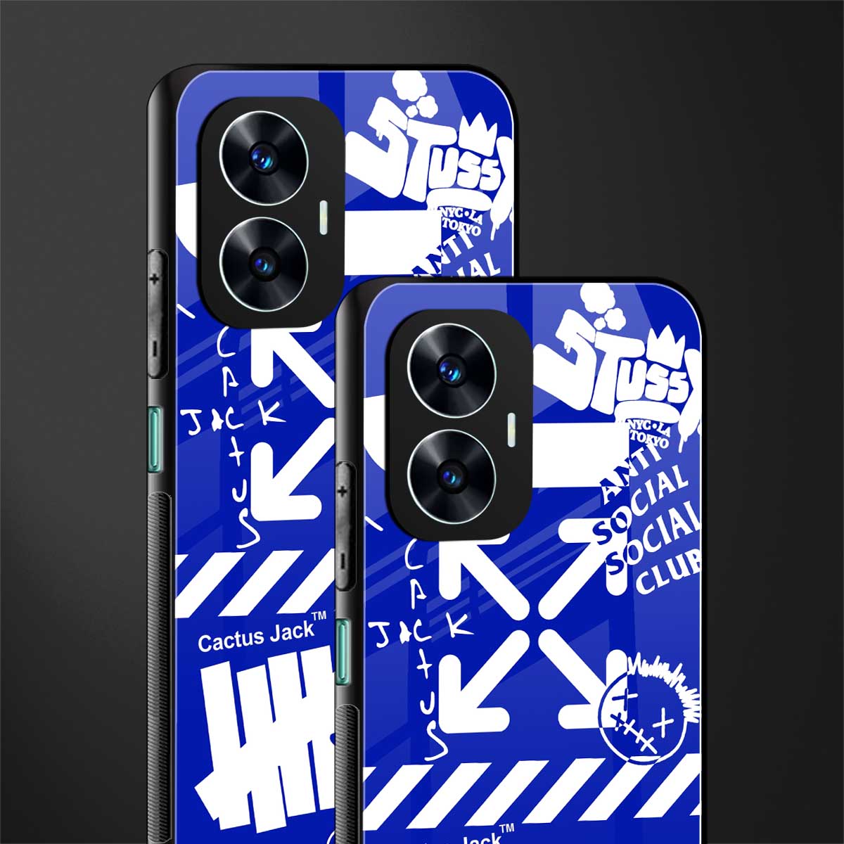 blue travis scott x anti social social club back phone cover | glass case for realme c55