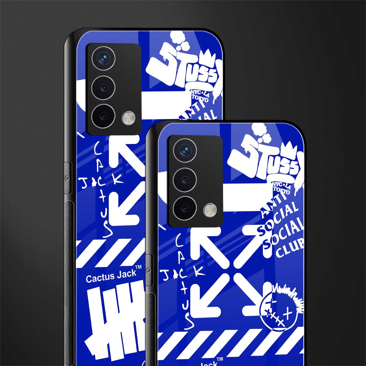 blue travis scott x anti social social club back phone cover | glass case for oppo a74 4g