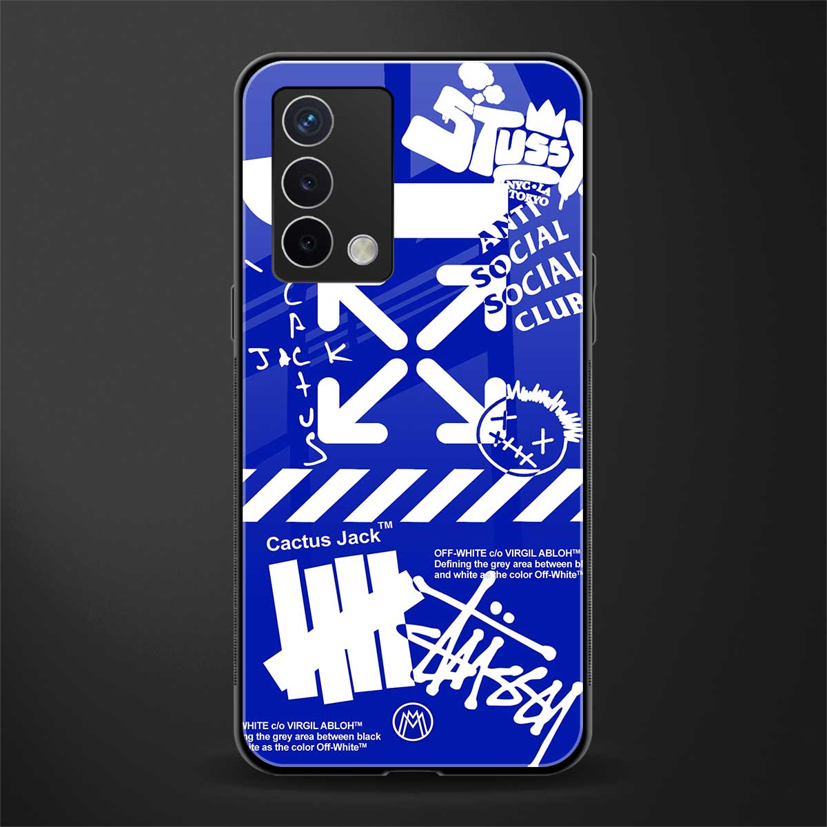 blue travis scott x anti social social club back phone cover | glass case for oppo a74 4g