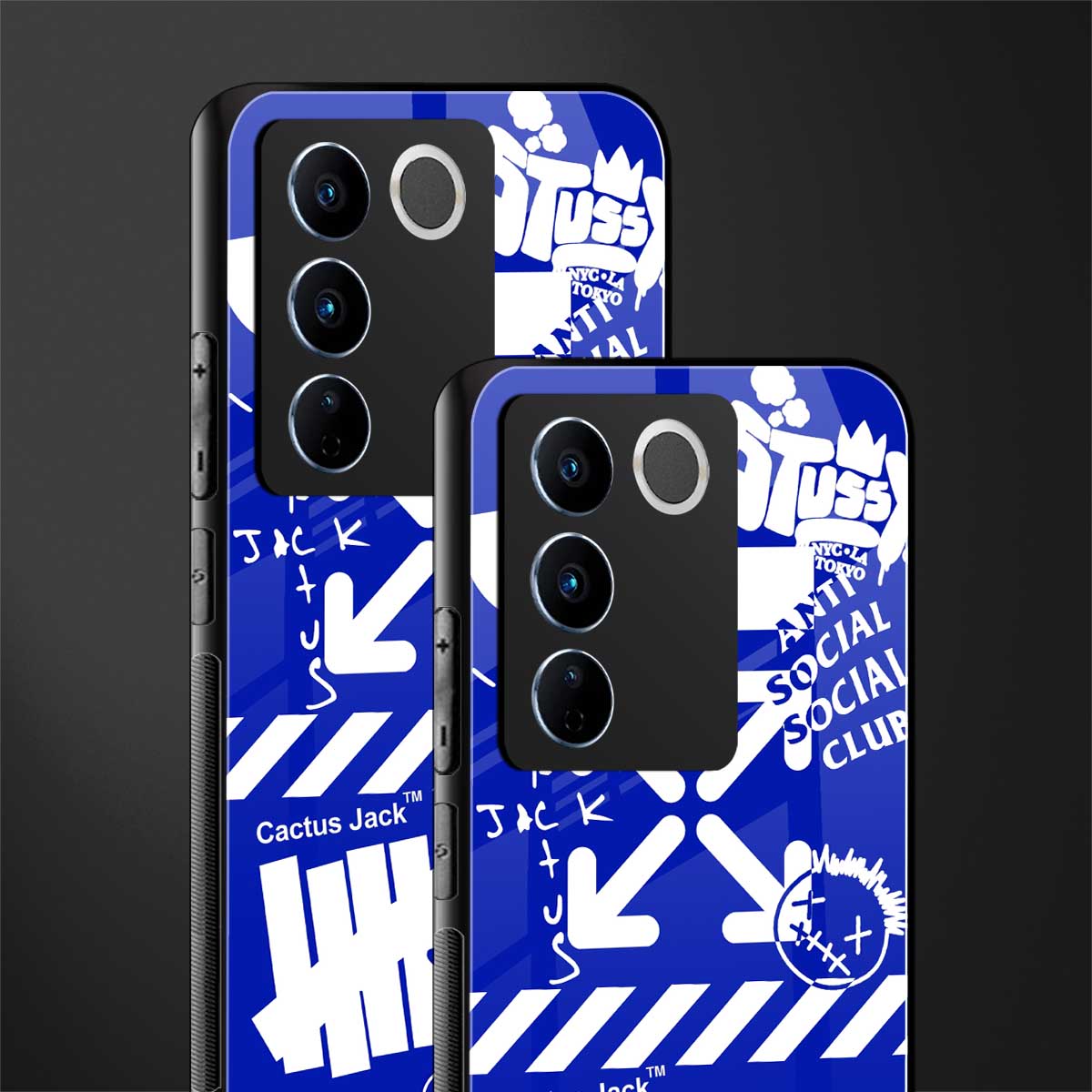 blue travis scott x anti social social club back phone cover | glass case for vivo v27 pro 5g