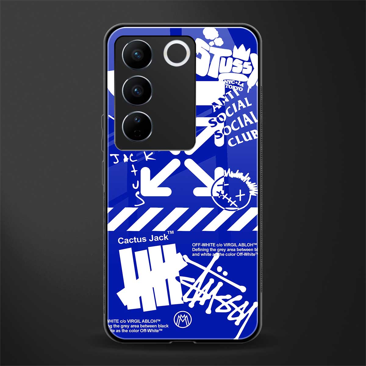 blue travis scott x anti social social club back phone cover | glass case for vivo v27 pro 5g
